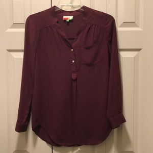 Long cranberry tunic dress shirt.